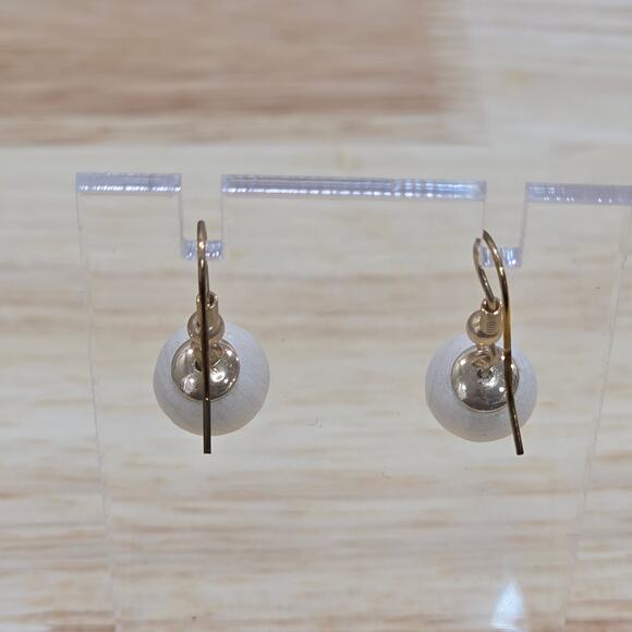 Joan Vass New York Semi-Precious Drop Earrings Round Cream Ball - Picture 6 of 8